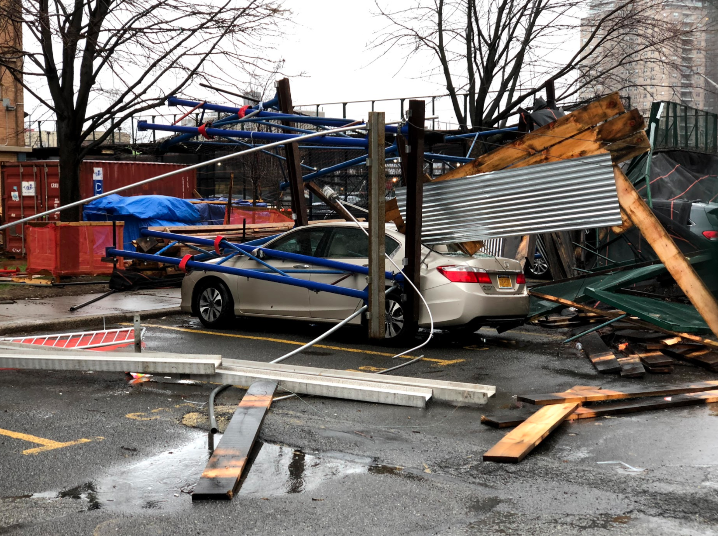 Storm Brings Collapsed Scaffolding, Fallen Tree Branches, And Flooding Across Brooklyn (VIDEO)