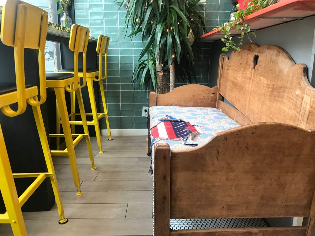 Shop Show owners at Lakou found this homemade sofa at a cafe in Newark, NJ that closed.