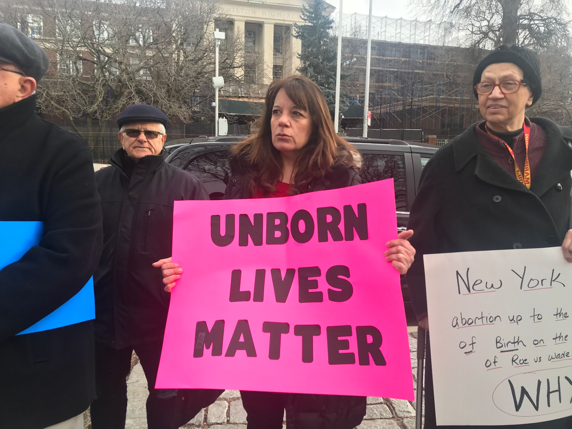 Protester across the street from Ft. Hamilton High School at a rally agains the new Reproductive Health Act.