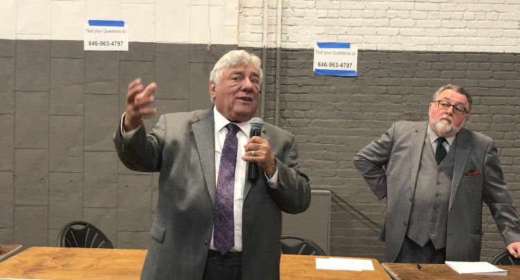 Kings County Democratic Committee Chair Frank Seddio with Joe Bova who chaired the Feb. 12 county committee meeting) (Kadia Goba/Bklyner)