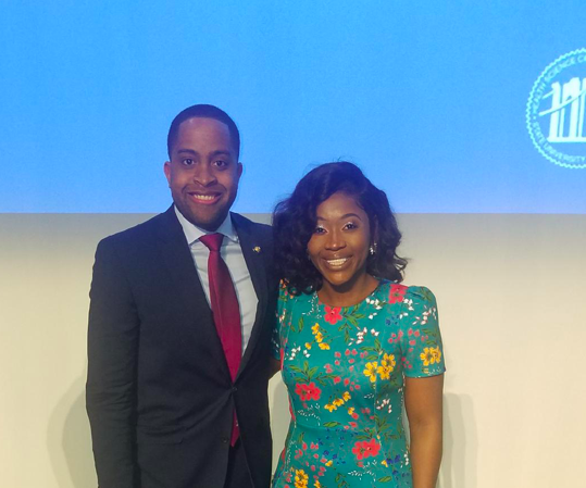 State Sen. Zellnor Myrie and Assemblywoman Diana Richardson embrace during Myrie’s inauguration at SUNY Downstate in East Flatbush (Photo: Courtesy of the Office Assemblywoman Diana Richardson )