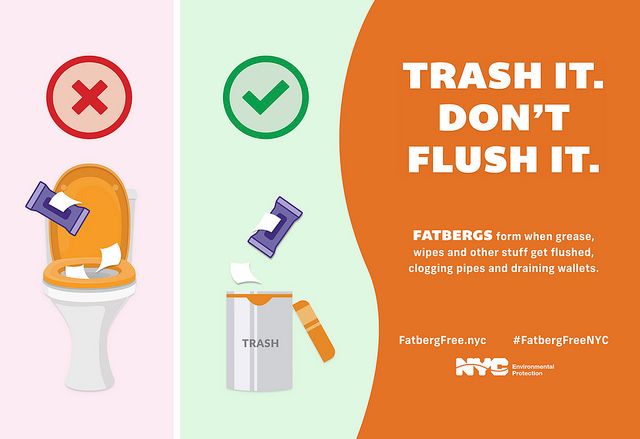 Trash It. Don't Flush It. A New York City campaign to teach New Yorkers how to properly discard items detrimental to the city's sewage system.