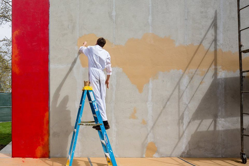 Harold Ancart, In-process painting of Subliminal Standard at Cadman Plaza Park 