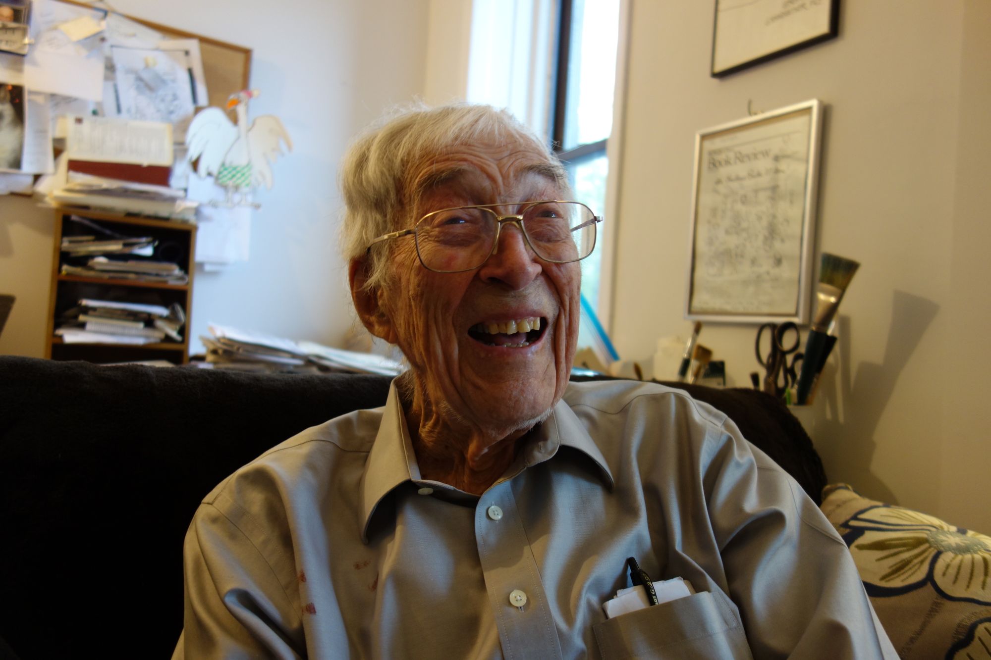 Cartoon artist George Booth at his home in Crown Heights, Brooklyn (Photo: Kadia Goba/Bklyner)