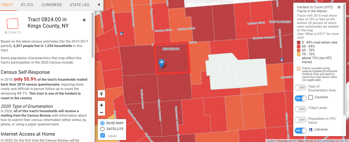 Map of hard to count areas in Brooklyn (Screenshot: Center for Urban Research)