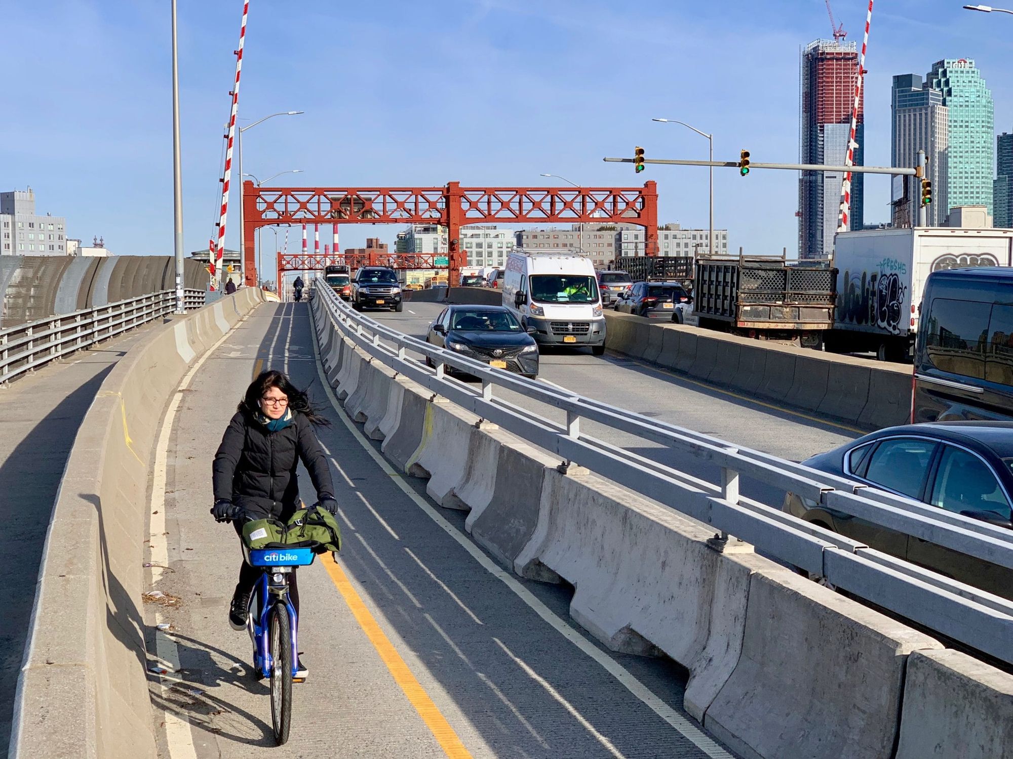 Pulaski Bridge Bicycle Lane a Tentative Success Bklyner