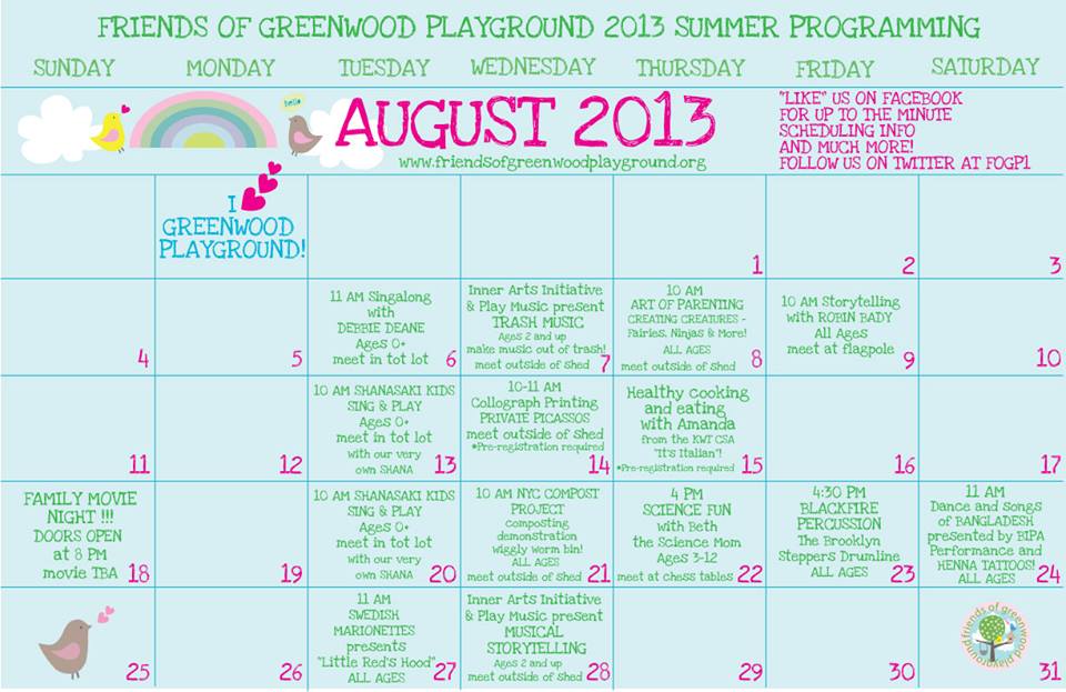 August Events At Greenwood Playground