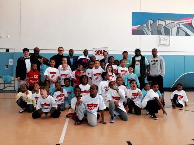 Local Soccer Club Kids Greet NY Cosmos Player Keasel Broome In Fort Greene