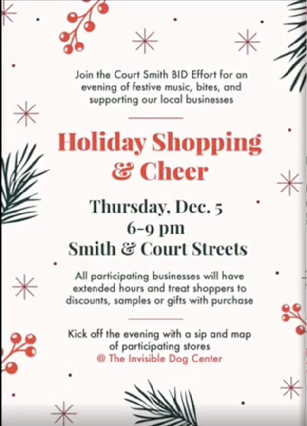 Court Smith “Holiday Shopping & Cheer” Event Dec 5th from 6-9PM