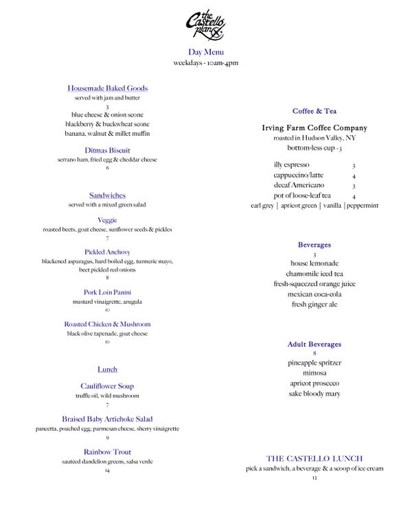 The Castello Plan Now Serving Breakfast and Lunch on Weekdays