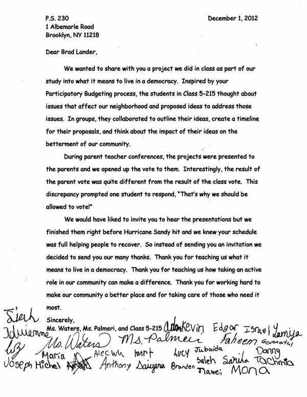 Neighbors of the Week: Class 5-215 at PS 230, Who Tried Out Participatory Budgeting