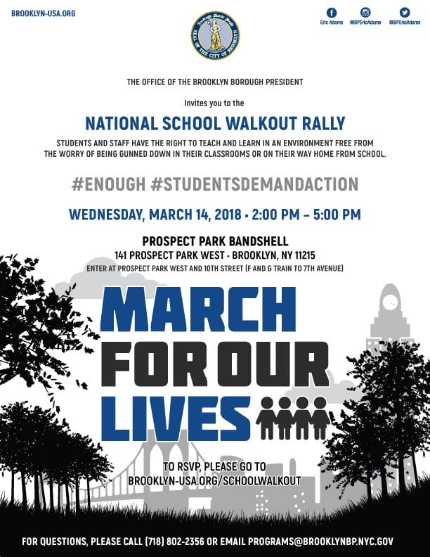 National School Walkout Rally In Prospect Park Next Wednesday