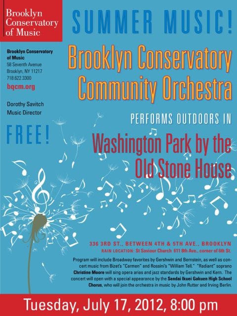 Brooklyn Conservatory Orchestra in Washington Park Tomorrow Night