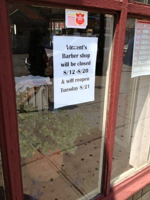 Vincent’s Barber Shop Closed Next Week