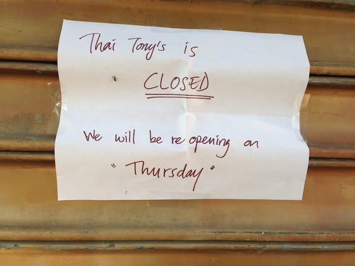 Thai Tony’s Temporarily Closed