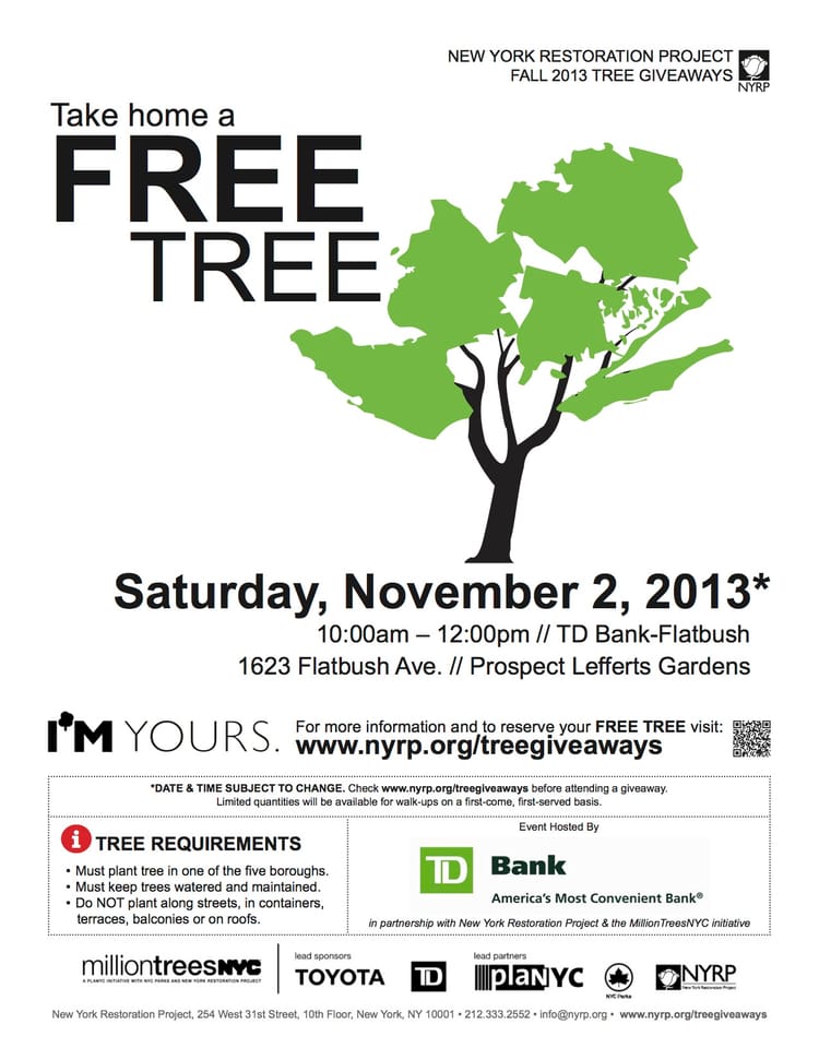 Saturday, Get Free Trees From Million Trees NYC & The NYRP