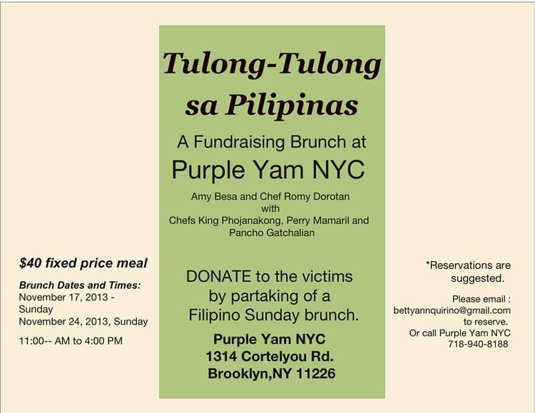 Help Typhoon Yolanda Survivors At A Purple Yam Fundraising Brunch