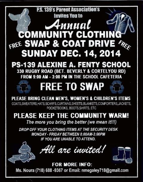 Annual Community Clothing Swap & Coat Drive At PS 139 Is This Sunday