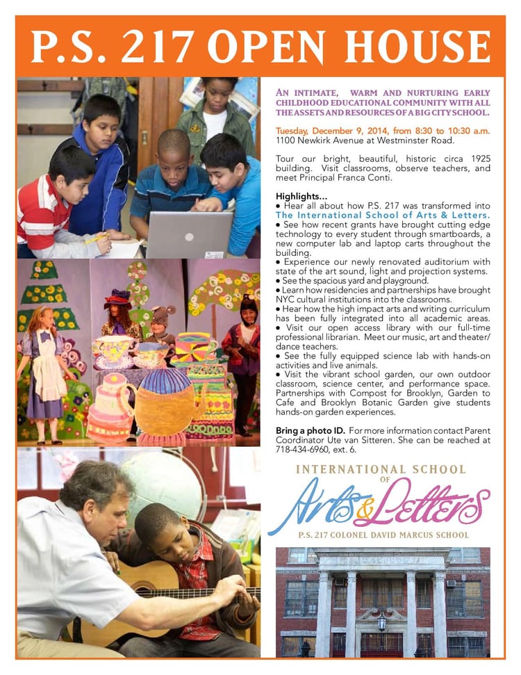 Learn About PS 217 At Its Open House On Tuesday, December 9