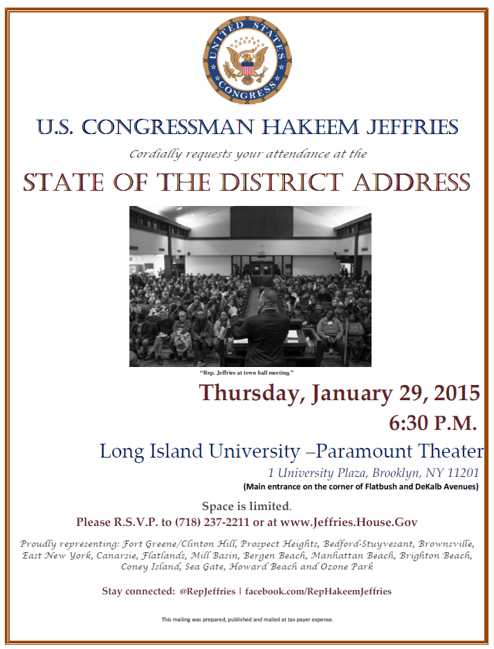 Tonight: State Of The District Speech By Rep. Hakeem Jeffries