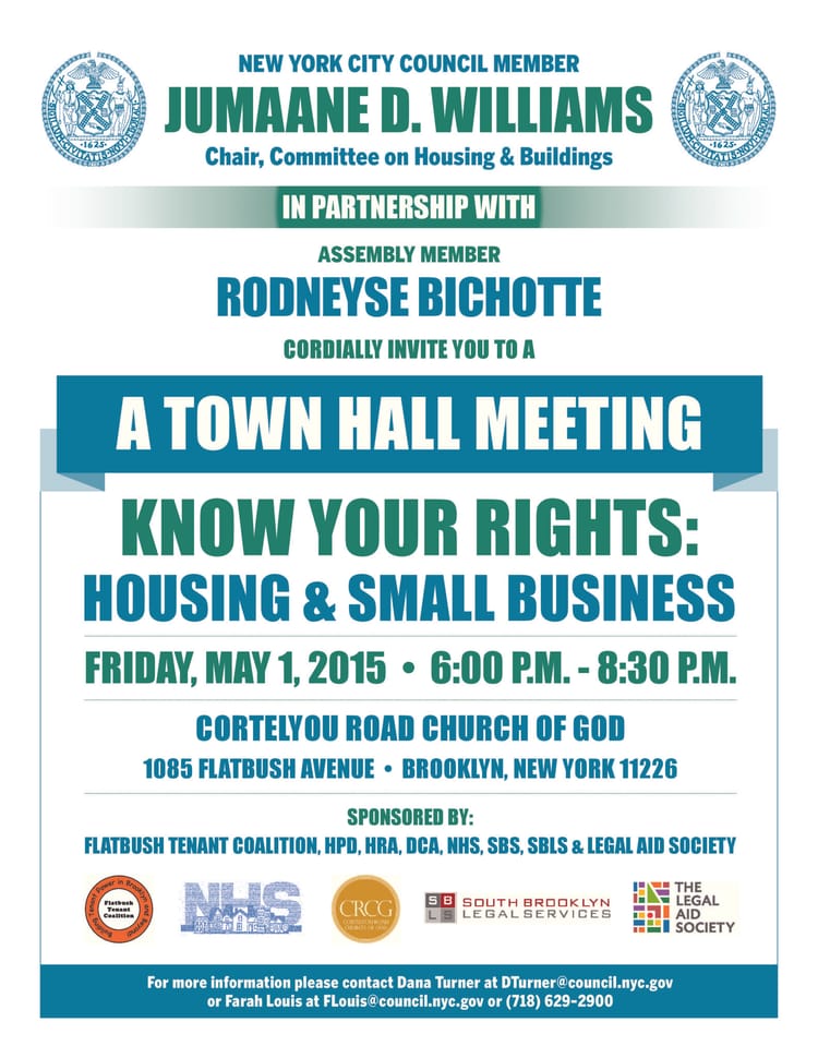 Having Trouble With Landlords? Tenants & Small Biz Owners Invited To Housing Rights Town Hall Tomorrow, May 1