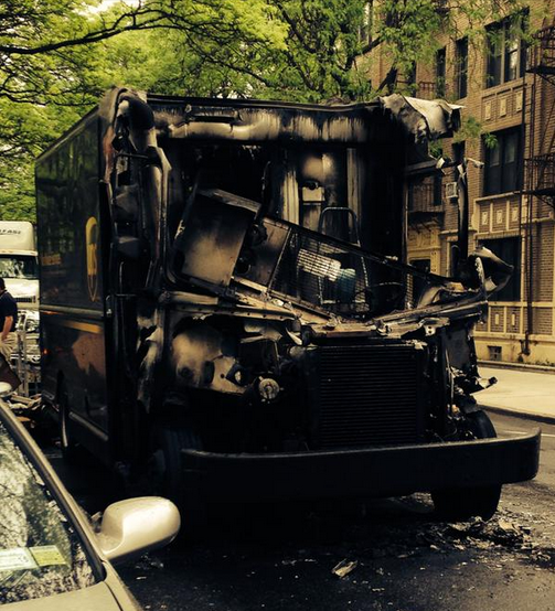 UPS Truck Catches On Fire At Caton Avenue & Stratford Road Friday Morning