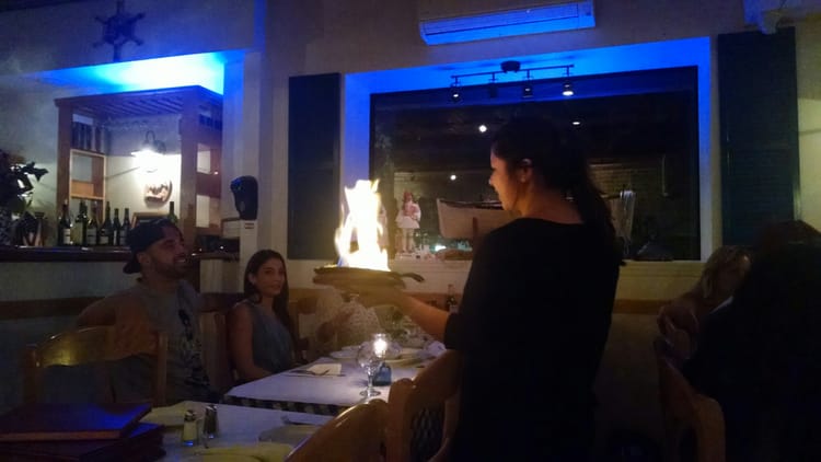 The Flaming Cheese At Meze Is Magical