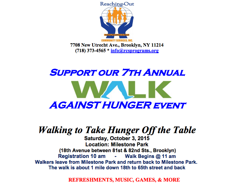 Save The Date: Walk Against Hunger At Milestone Park On October 3