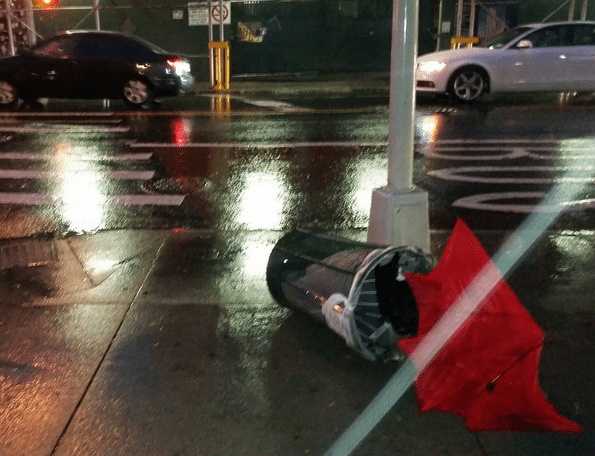 Photo Finish: Broken Umbrellas And Tipped Trash Cans