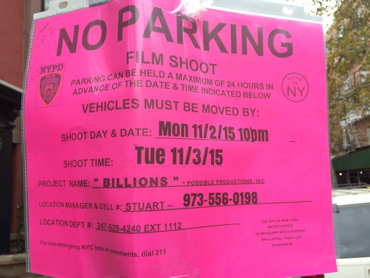 No Parking Tuesday On Various Streets As Paul Giamatti, Damian Lewis, And David Costabile Film “Billions”