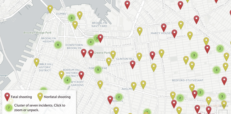 Map Shows A Year In Gun Violence Citywide, Including Deaths And Injuries In Fort Greene-Clinton Hill