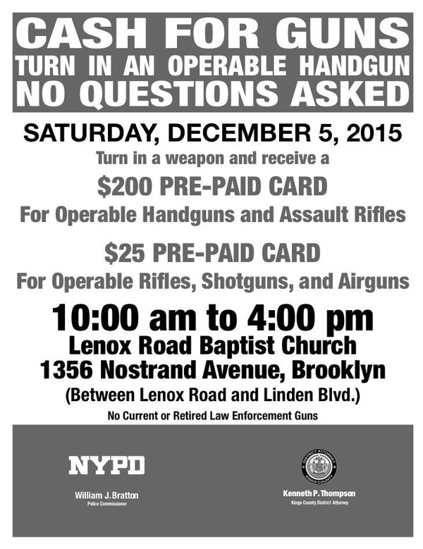 NYPD And Brooklyn DA Hosting Gun Buy Back Event On Saturday