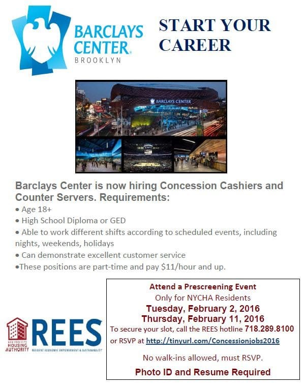 Jobs Alert: Concessions Staff At Barclays Center