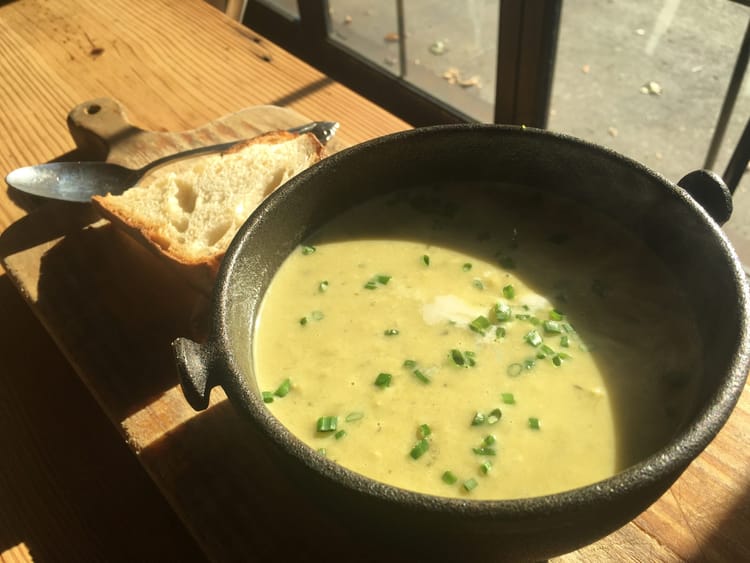 Bite Of The Day: Creamy Asparagus Soup W/ Poached Egg At Milk & Honey