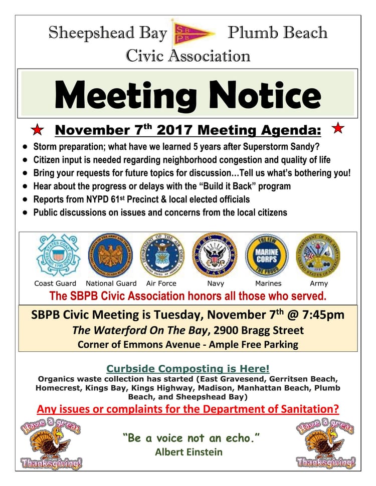 Sheepshead Bay & Plumb Beach Community Meeting Tomorrow (PSA)