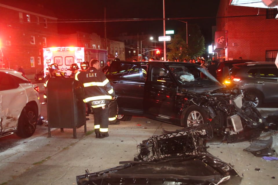 Two Cars Crash, Hit Building in Dyker Heights