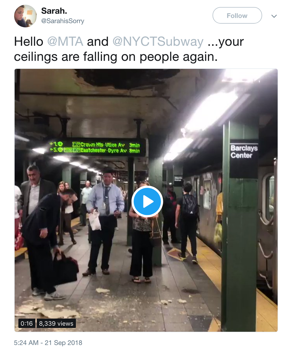 Subway Ceiling Collapses This Morning @Atlantic Ave