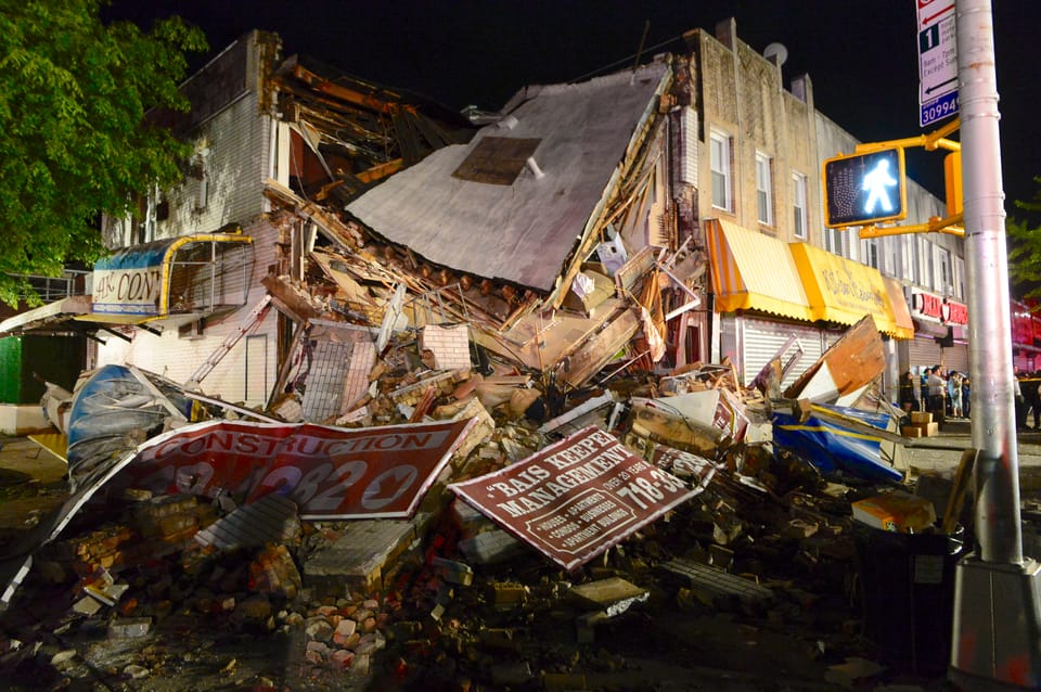 Building collapses after car crashes into it ‘just right’