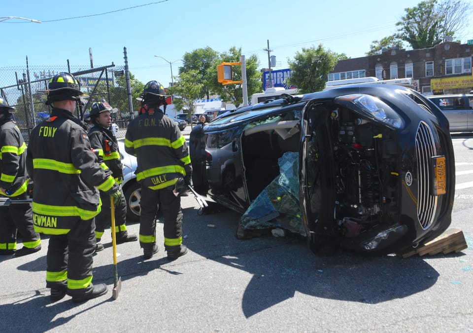 ‘Illegal Left Turn’ Results in Overturned Auto in Old Mill Basin