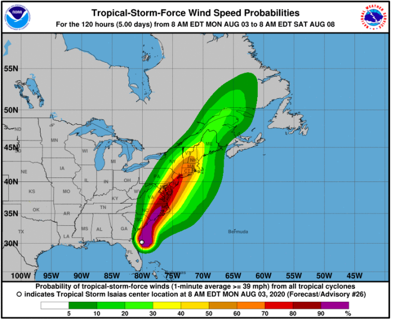 Tropical Storm Isaias Is Expected Around Midnight, Heavy Wind & Rain