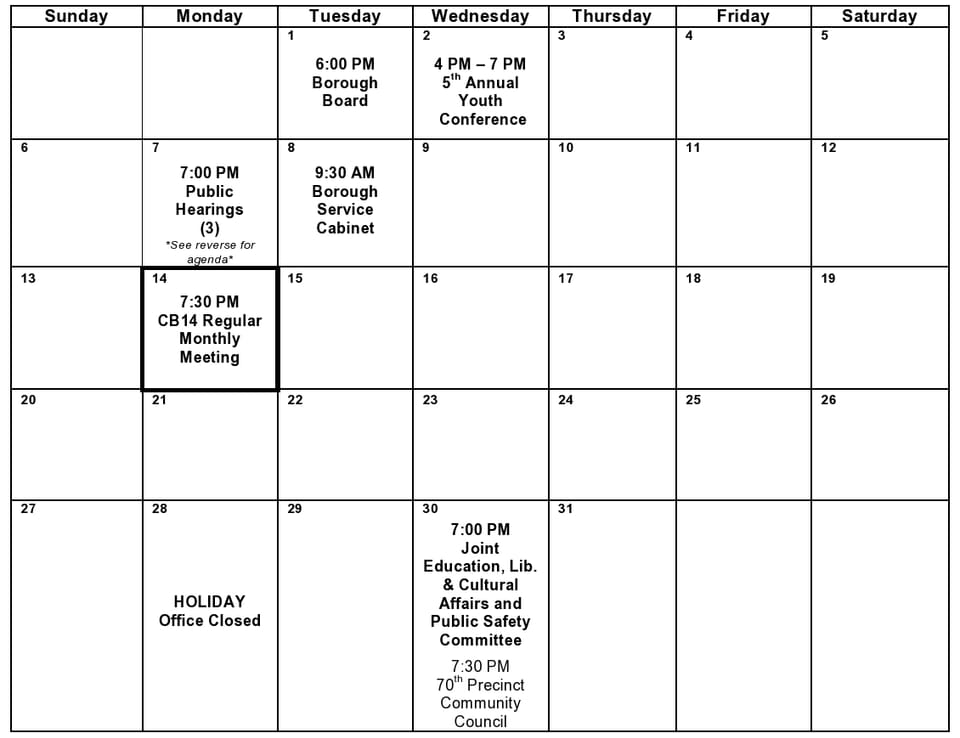 Community Board 14 May Meetings