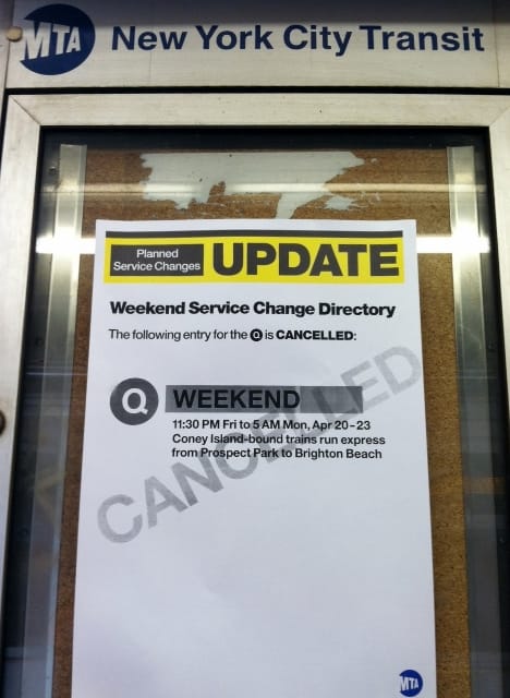 Q Train Changes Cancelled This Weekend