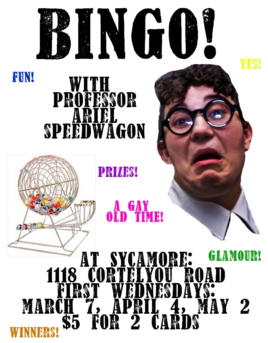 Monthly Bingo Night Tomorrow at Sycamore