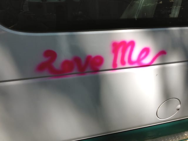 New “Love” Graffiti on Rugby Road…And a Car, and Lamps