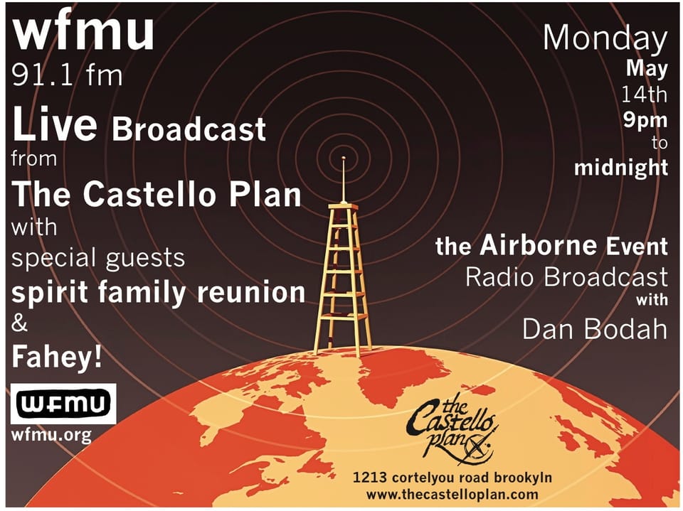 Hear WFMU Broadcast Live From The Castello Plan on Monday