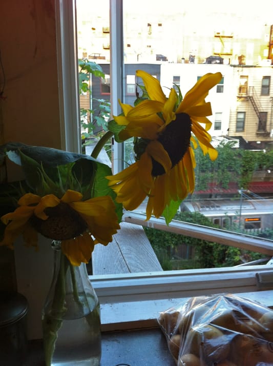 Brooklyn Sunflowers and a Q Train