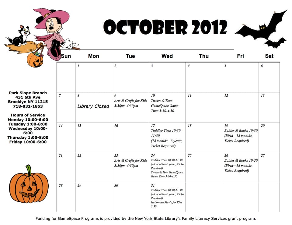 October Events at the Park Slope Library