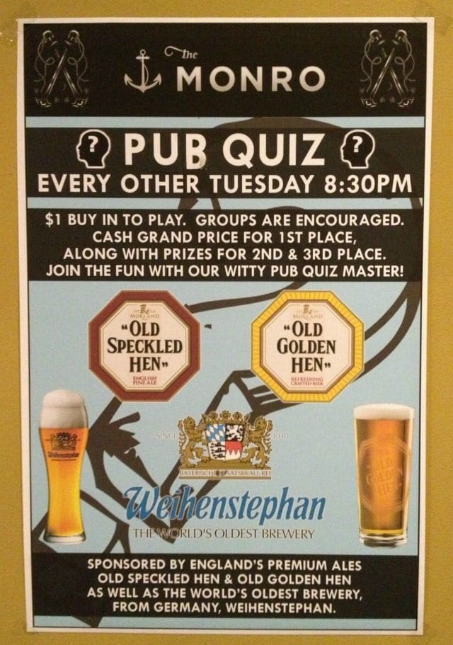 Purveyors of Useless Knowledge Needed at Monro Pub Tuesday