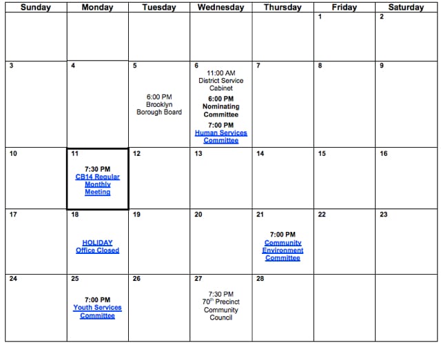 Community Board 14 February Meetings