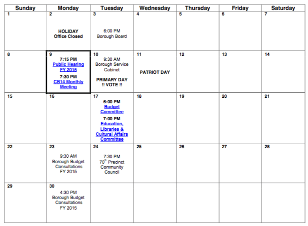 Community Board 14 September Meetings